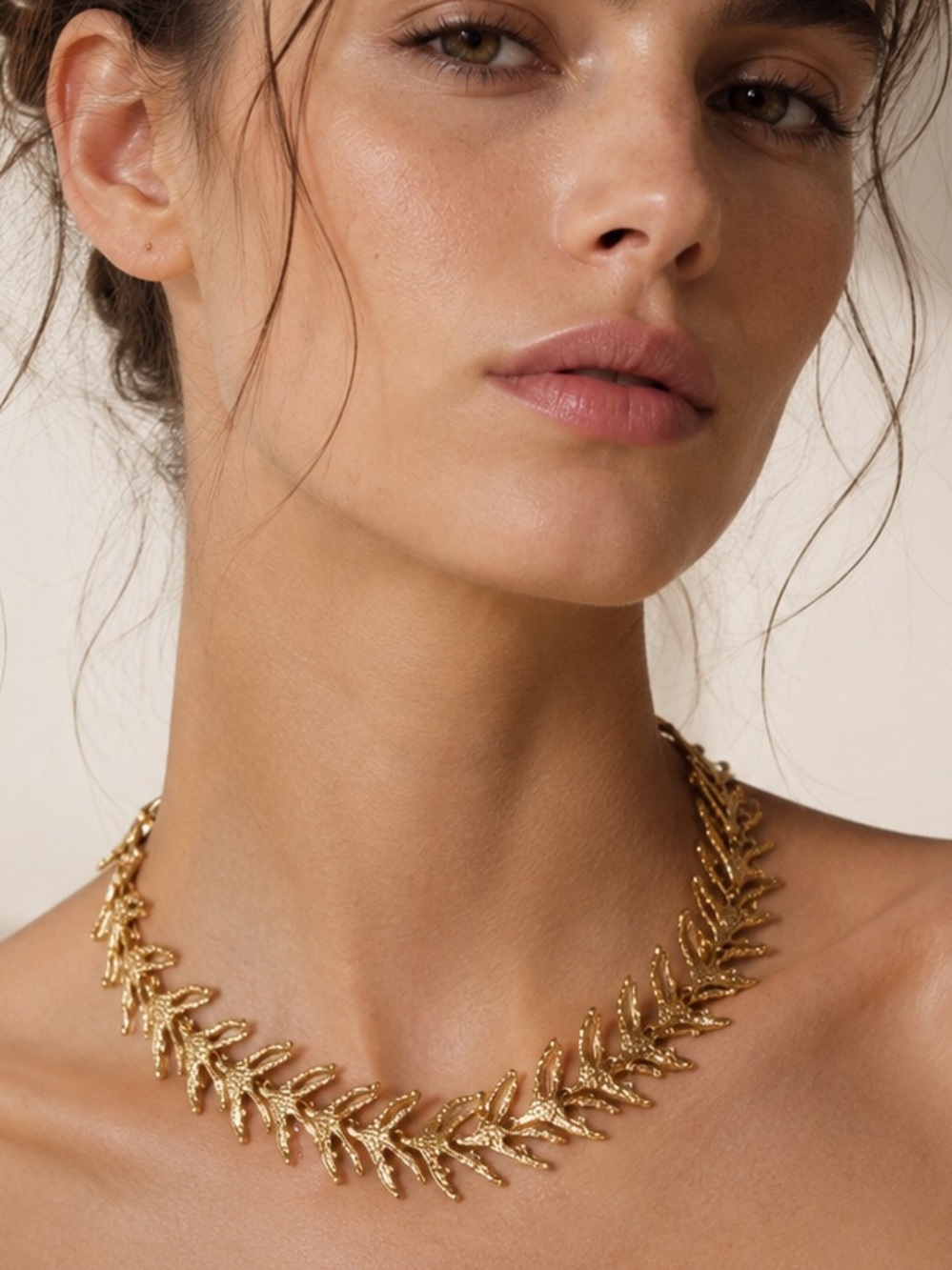 Anthropologie Textured Gold Leaf Collar Necklace